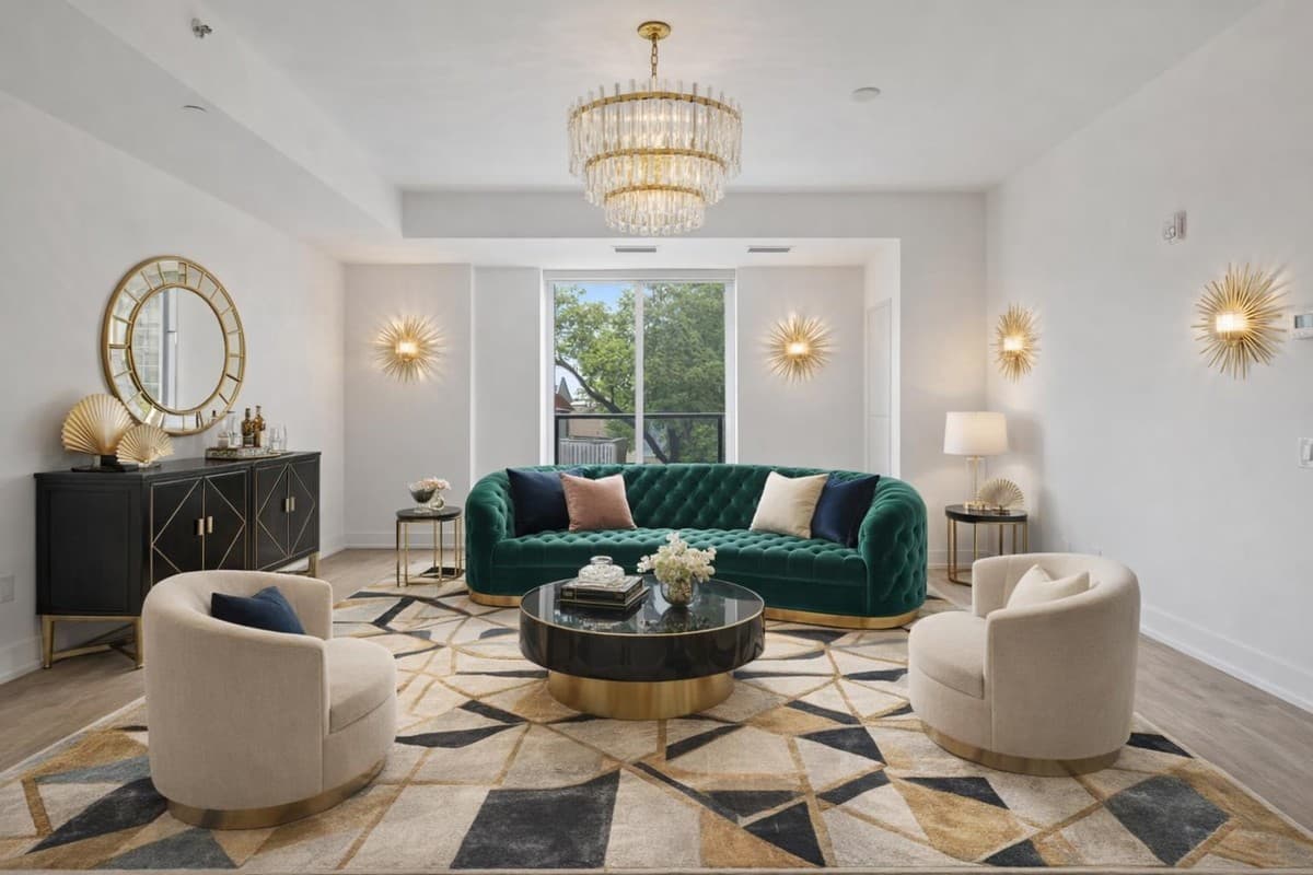 After: Empty living room redesigned in Art Deco style